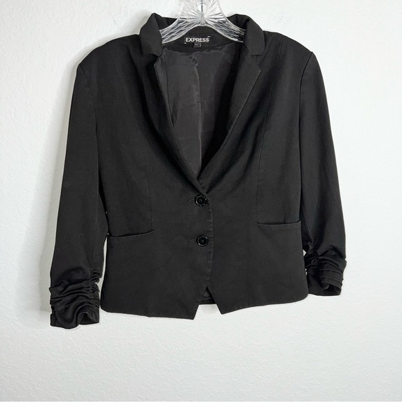 Express Blazer Jacket Women Size 6 Black Button 3/4 Ruched Sleeve Coat  R - Picture 1 of 8